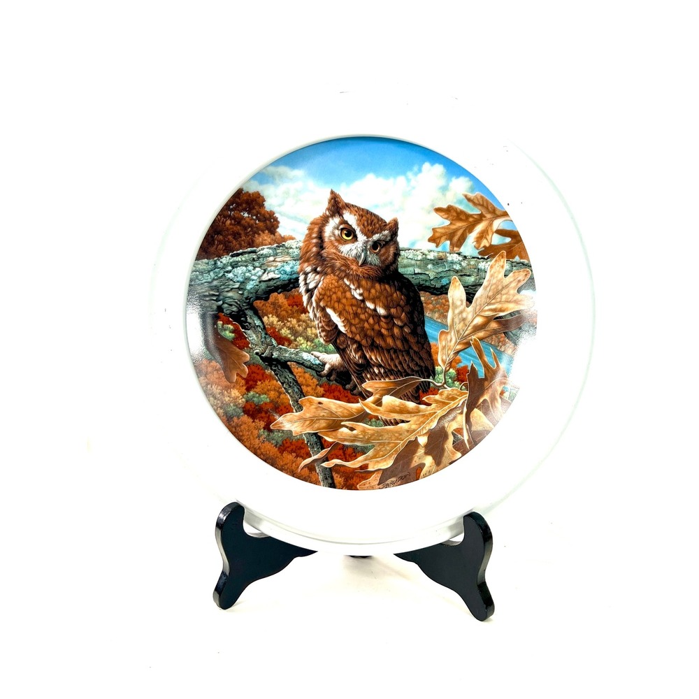 Vintage Collector Plates The Barn Owl Framed Jim Beaudoin Birds of Prey Wall Dec